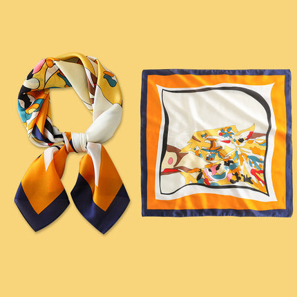 Pañuelo cuadrado pequeño de seda amarillo para mujer