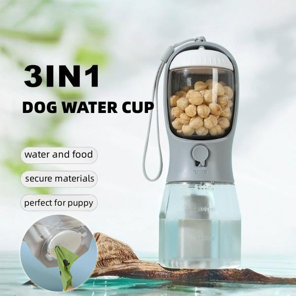 Vaso de agua para perro, comida, bolsa de basura, tres en uno, portátil, multifuncional, pequeño, para mascotas, suministros para mascotas