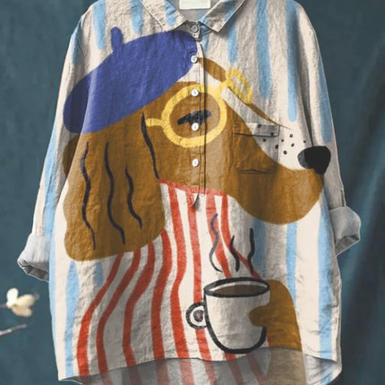 Camisa informal de manga larga con cuello en V y un solo botón con estampado de grafiti