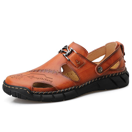 Sandalias casuales de cuero genuino para jóvenes, pantuflas de hombre de moda que combinan con todo