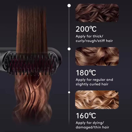 Peine de pelo liso 2 en 1 Cepillo alisador inalámbrico Calentamiento rápido Rizador portátil Carga USB