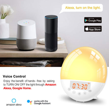 Despertador inteligente con control de voz WiFi, luz de amanecer natural