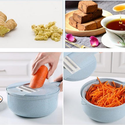 Rebanador de mandolina 8 en 1, rebanador de verduras, pelador de patatas, rallador de zanahoria y cebolla con colador, cortador de verduras, accesorios de cocina