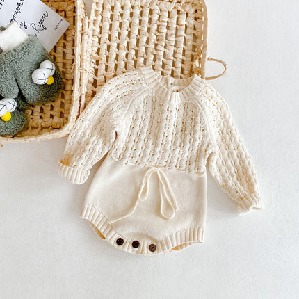 Vestido Harpy de punto de manga larga con cintura hueca y faja triangular para bebé niña