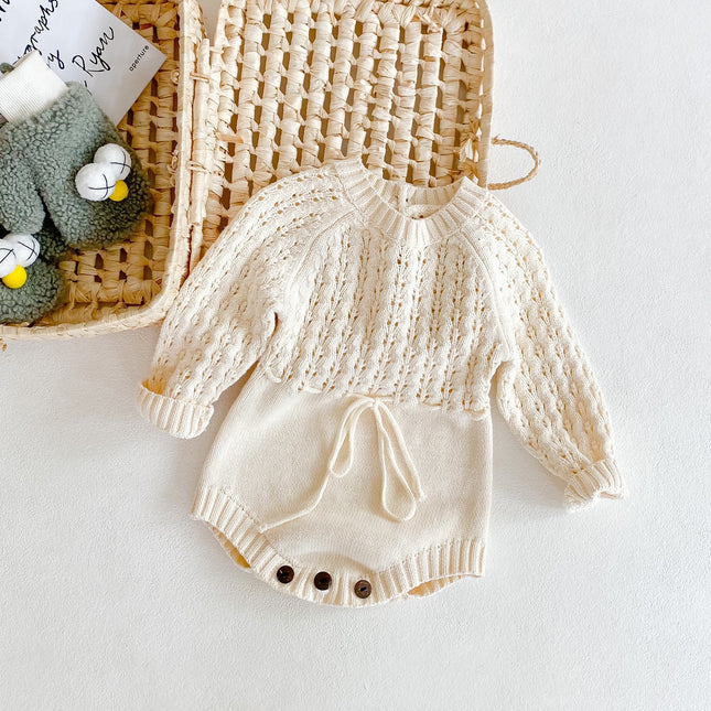 Vestido Harpy de punto de manga larga con cintura hueca y faja triangular para bebé niña