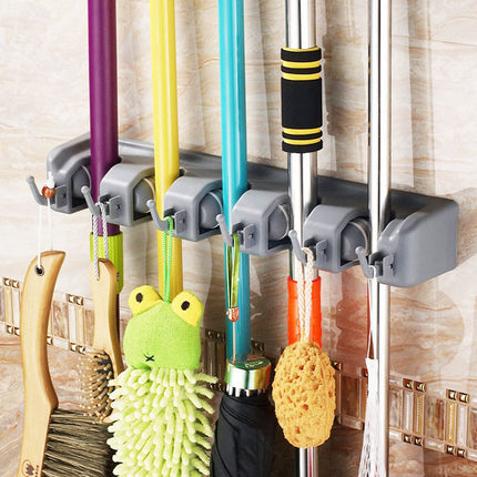Gancho de plástico para fregona, soporte de pared multifuncional, estante para fregonas, colgador de escobas para baño
