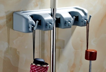 Gancho de plástico para fregona, soporte de pared multifuncional, estante para fregonas, colgador de escobas para baño