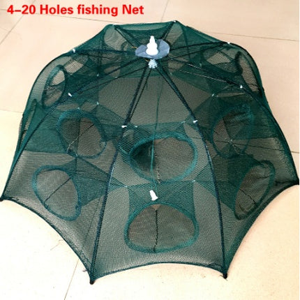 Red reforzada de 4-20 agujeros para pesca automática, jaula para camarones de nailon plegable, trampa para peces, red de lanzamiento, trampa plegable para cangrejos, red de pesca