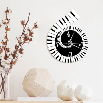Reloj de pared decorativo, clave de sol, teclado de piano, notas musicales, reloj de pared con decoración irregular, transfronterizo