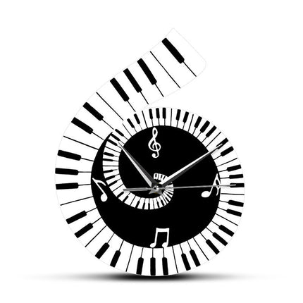 Reloj de pared decorativo, clave de sol, teclado de piano, notas musicales, reloj de pared con decoración irregular, transfronterizo