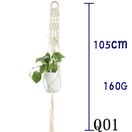 Maceta red de algodón beige para plantas de interior colgante cesta eslinga