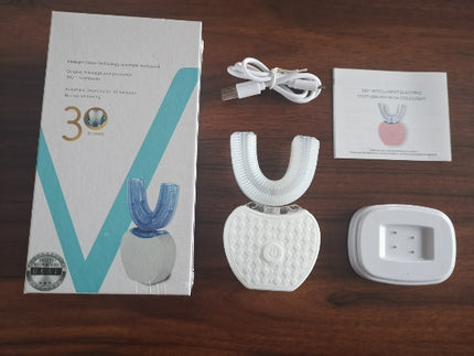 Cepillo de dientes eléctrico automático inteligente 360 grados resistente al agua tipo U blanqueador con luz azul carga USB