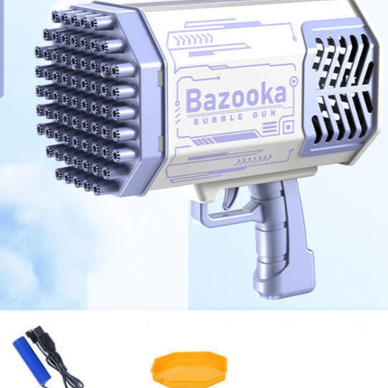 Pistola de burbujas cohete 69 agujeros, máquina de pompas de jabón con forma de ametralladora, soplador automático con luz, juguetes para niños
