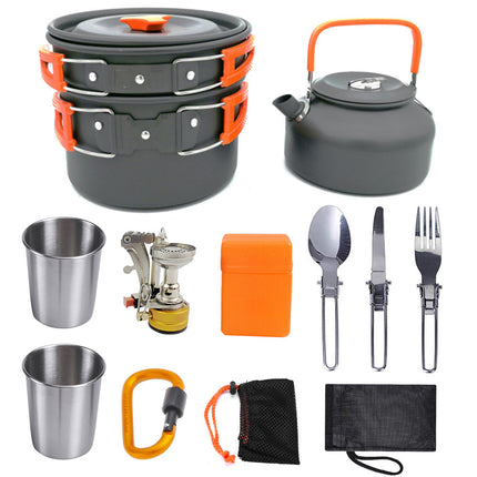 Juego de utensilios de cocina para camping, kit de cocina para exteriores, equipo de aluminio, olla para exteriores, vajilla de viaje, cocina, senderismo, picnic, barbacoa