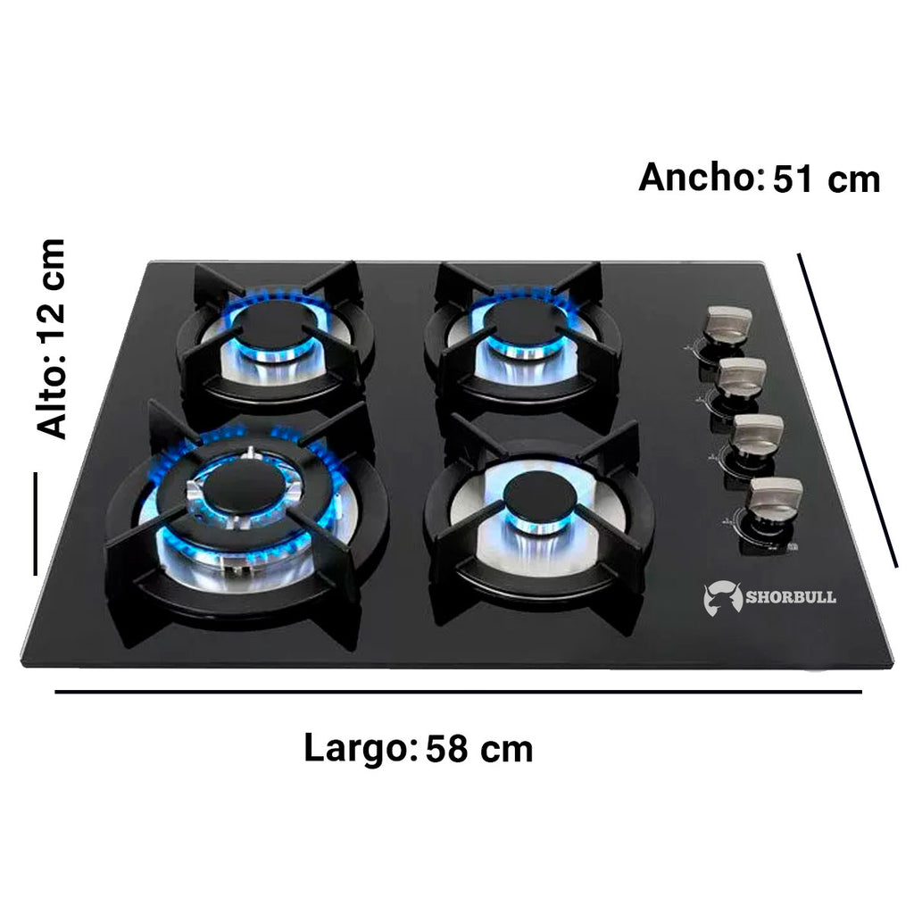 Parrilla 4 quemadores de vidrio Shorbull