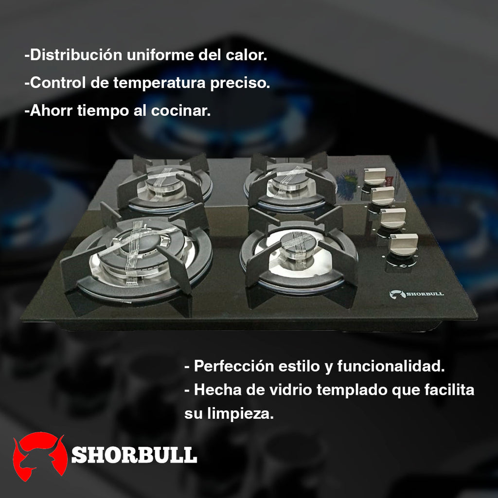 Parrilla 4 quemadores de vidrio Shorbull