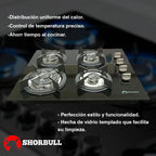 Parrilla 4 quemadores de vidrio Shorbull