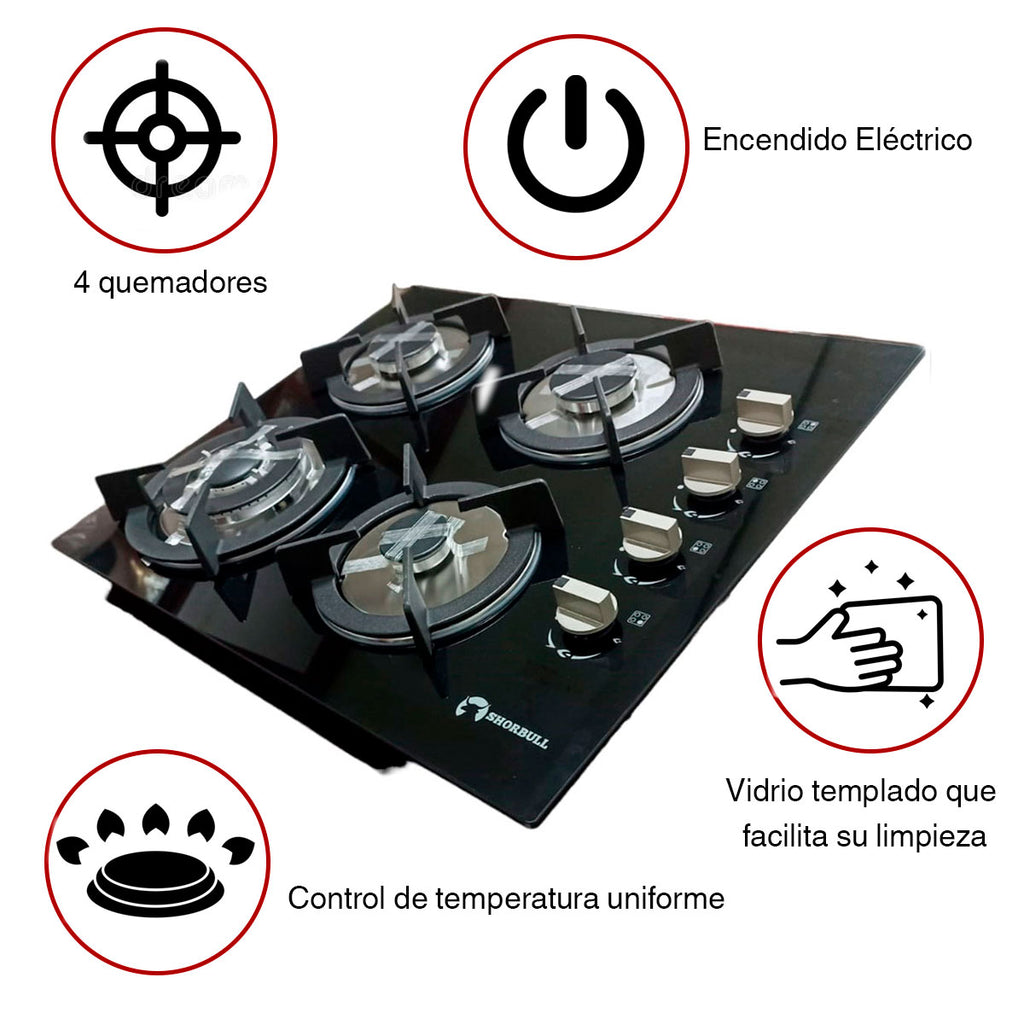 Parrilla 4 quemadores de vidrio Shorbull