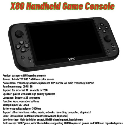 X80 consola de juegos negro 7"