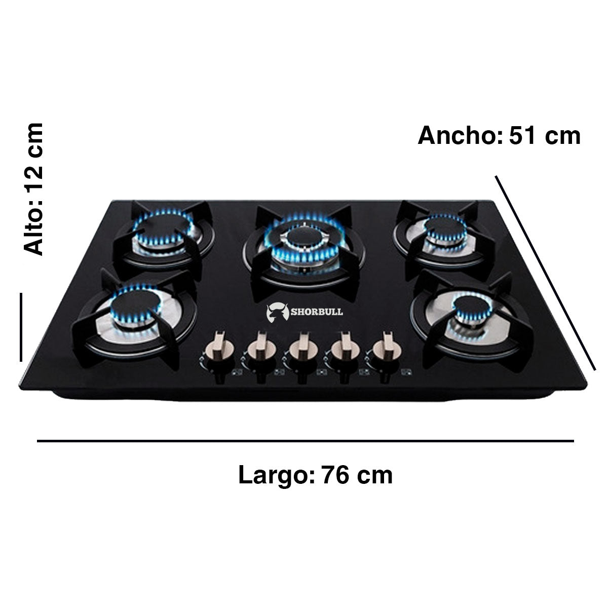 Parrilla 5 Quemadores Vidrio Shorbull