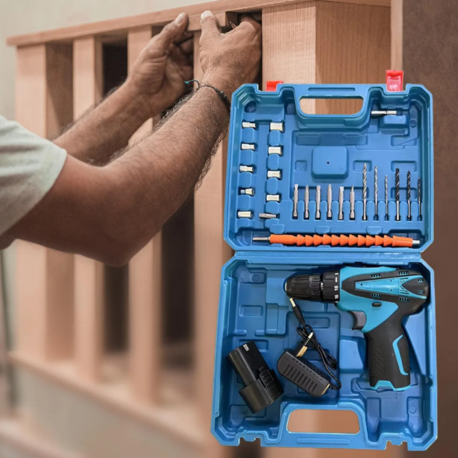 Taladro Azul 2 Baterias Redonda Inalamb