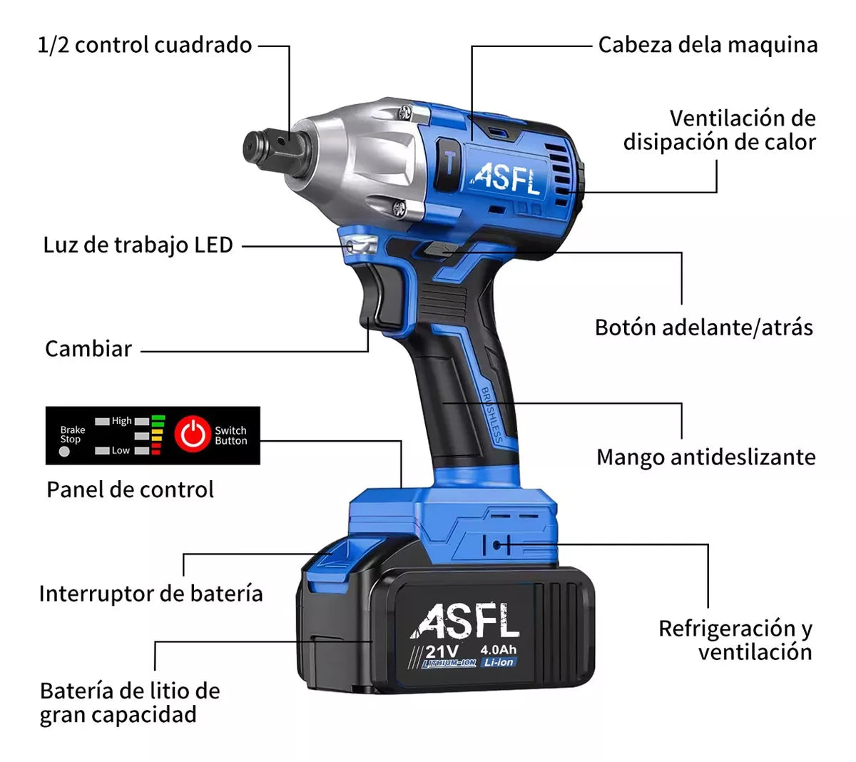 Llave Pistola De Impacto 2 Baterias AZUL