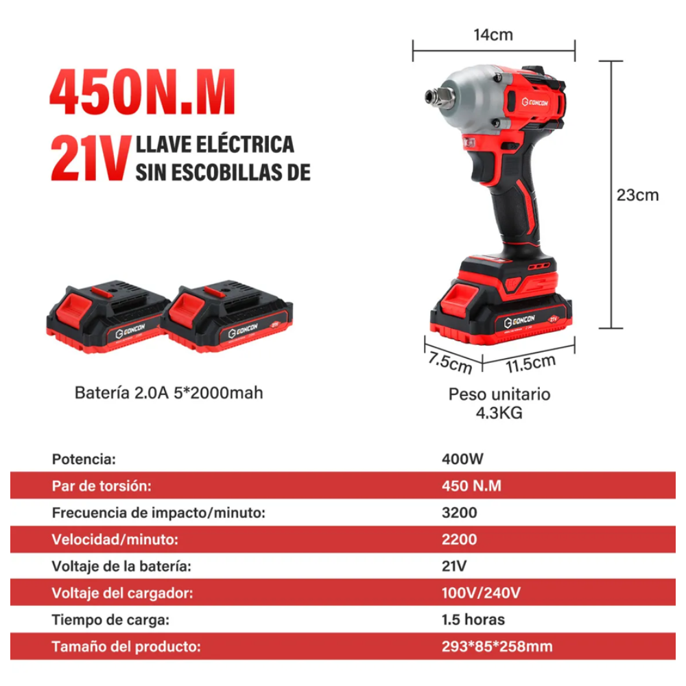 Llave Pistola de Impacto 2 Bat  450 NM