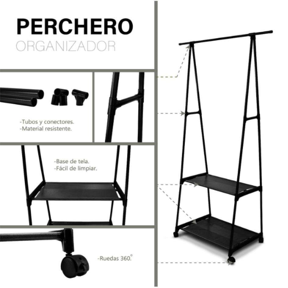 Rack triangular perchero de ropa Negro