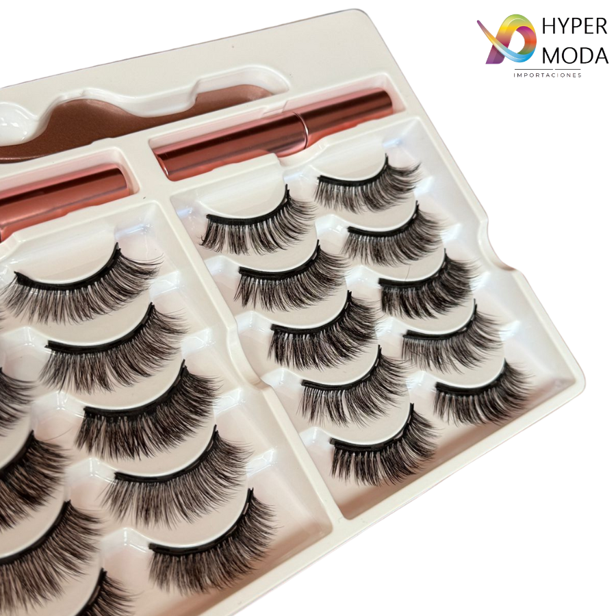 Kit 10 Pestañas magnéticas 3D+delineador