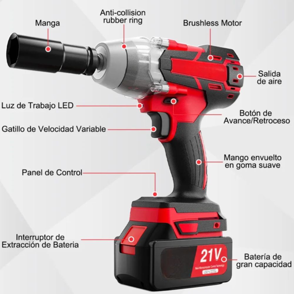 Llave Pistola de Impacto 2 Bat 500 NM