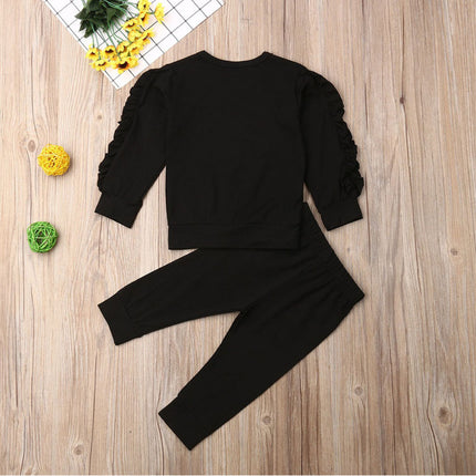 Bebé recién nacido niño niña, jersey con volantes, sudadera de manga larga lisa, tops, pantalones, conjunto de ropa de 2 piezas para niños pequeños, ropa de otoño