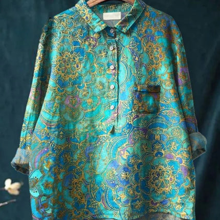 Camisa informal de manga larga con cuello en V y un solo botón con estampado de grafiti