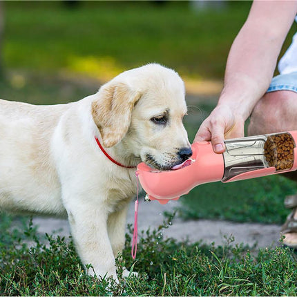 Botella de agua para mascotas, comedero, tazón, almacenamiento de bolsas de basura, portátil para viajes al aire libre, botella de agua para perros 3 en 1