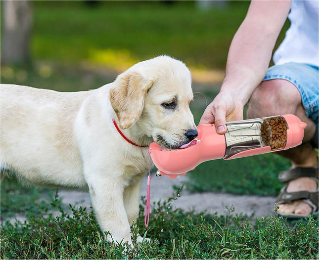 Botella de agua para mascotas, comedero, tazón, almacenamiento de bolsas de basura, portátil para viajes al aire libre, botella de agua para perros 3 en 1