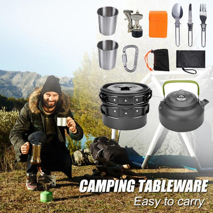 Juego de utensilios de cocina para camping, kit de cocina para exteriores, equipo de aluminio, olla para exteriores, vajilla de viaje, cocina, senderismo, picnic, barbacoa