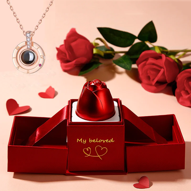 Regalos candentes de San Valentín, rosa de metal, caja de regalo de joyería, collar para bodas, regalos de collar para novia