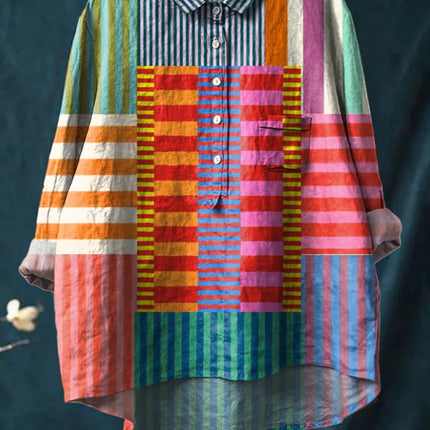 Camisa informal de manga larga con cuello en V y un solo botón con estampado de grafiti