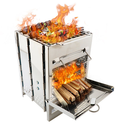Estufa de leña de camping ligera Estufa de leña plegable ajustable para cocinar al aire libre, picnic, caza, barbacoa, a prueba de viento