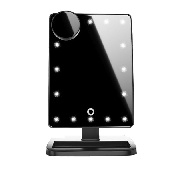 Espejo de maquillaje con pantalla táctil, 20 luces LED, altavoz Bluetooth, espejo de aumento 10X y luces