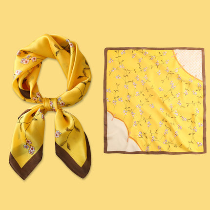 Pañuelo cuadrado pequeño de seda amarillo para mujer
