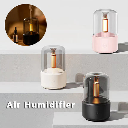 Humidificador de aire portátil con luz de vela, 120 ml, USB, vaporizador frío, 8-12 horas de duración, con luz LED nocturna.