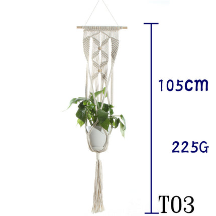 Maceta red de algodón beige para plantas de interior colgante cesta eslinga