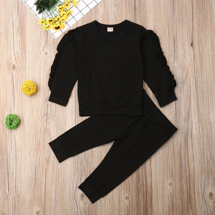 Bebé recién nacido niño niña, jersey con volantes, sudadera de manga larga lisa, tops, pantalones, conjunto de ropa de 2 piezas para niños pequeños, ropa de otoño
