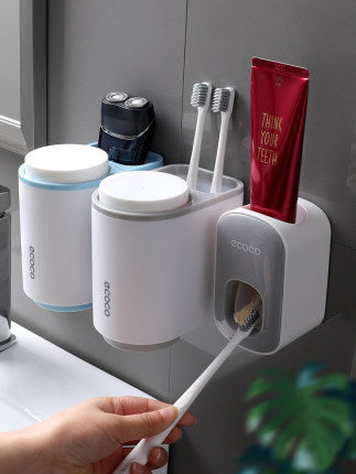 Juego de accesorios de baño con dispensador de pasta de dientes automático de montaje en pared