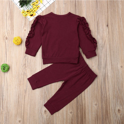 Bebé recién nacido niño niña, jersey con volantes, sudadera de manga larga lisa, tops, pantalones, conjunto de ropa de 2 piezas para niños pequeños, ropa de otoño