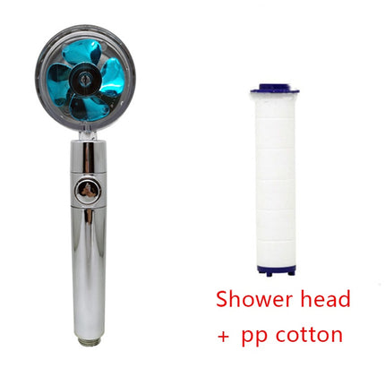 Cabezal de ducha de bajo consumo, con giro de 360 grados y pequeño ventilador, boquilla de ABS a alta presión, accesorios de baño