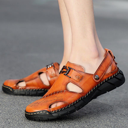 Sandalias casuales de cuero genuino para jóvenes, pantuflas de hombre de moda que combinan con todo