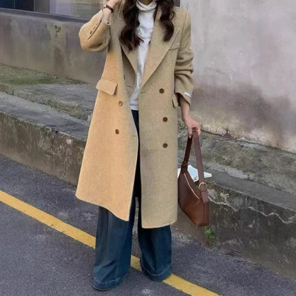 Abrigo largo de lana de doble cara por encima de la rodilla para mujer