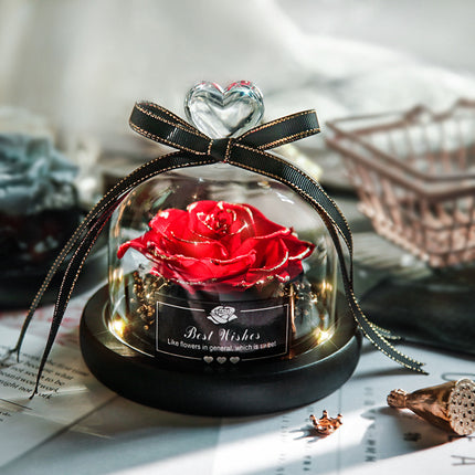 Día de San Valentín Navidad Flores Secas Para Decoración del Hogar Regalos de Boda Flores Secas Rosa Real Eterna Decoración del Hogar Con LED En Cristal