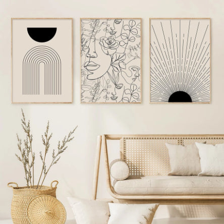 Decoración del hogar de lienzo bohemio con líneas abstractas